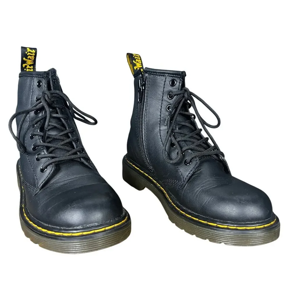 Dr. Martens Kids 1460 J Black Leather Lace Up Combat Boot Size US 2